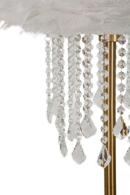 Vloerlamp Diamon Goud Kristal Witte Veren Ø 40x165 cm