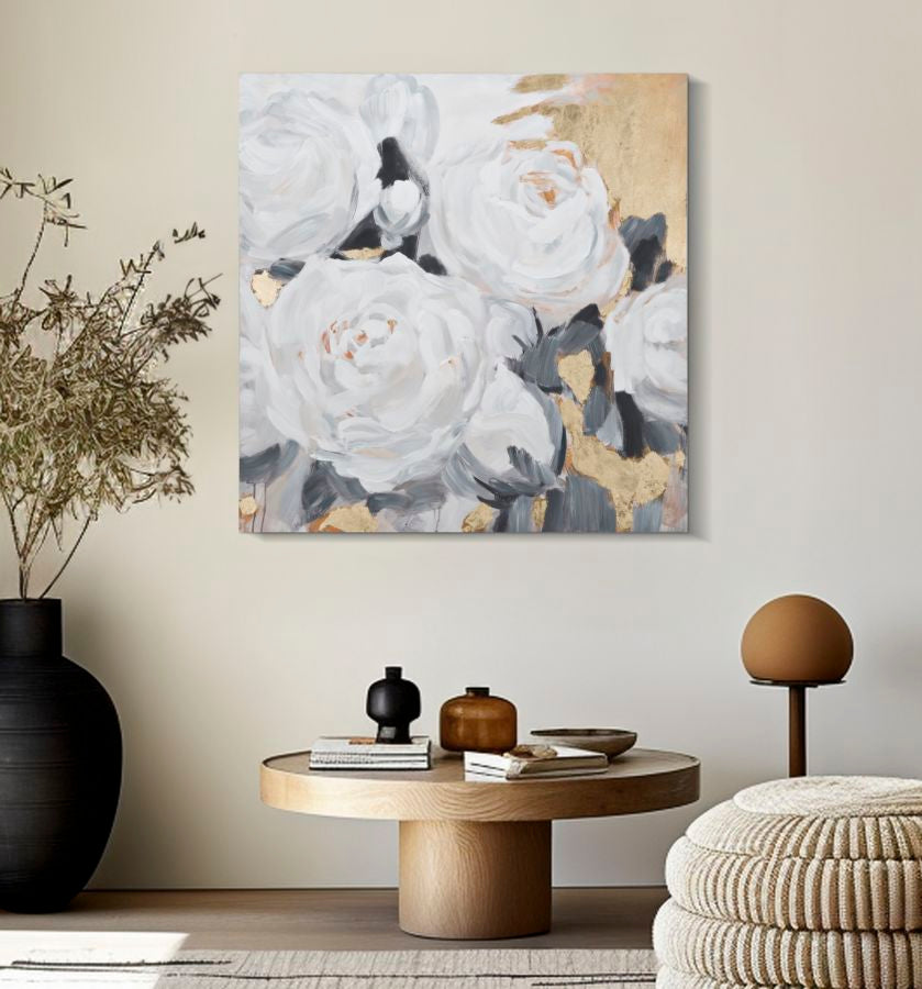 Bloemenpracht Canvas Schilderij Wit Goud