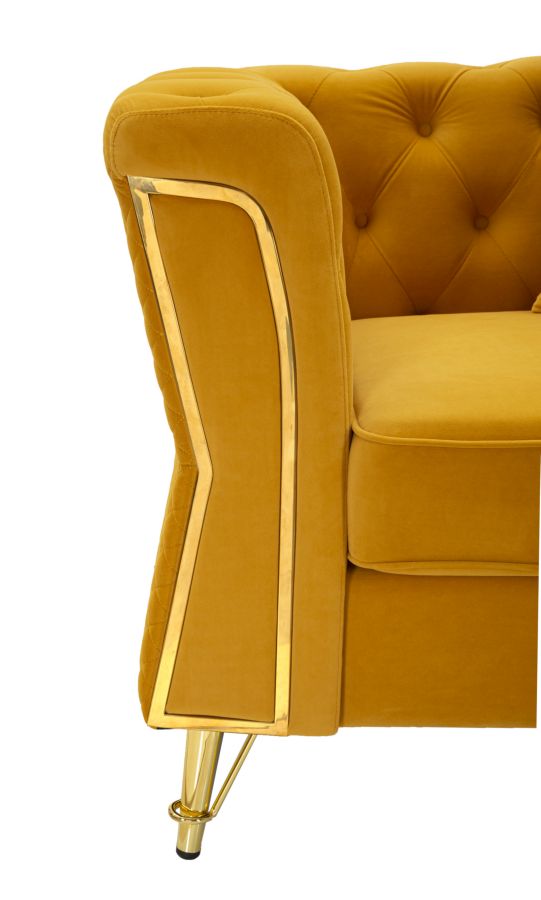 Fauteuil Emy Geel Velours Kussen Goud 104x83x76 cm