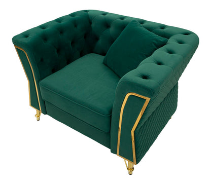 Fauteuil Emy Green Fluweel Kussen Goud 104x83x76 cm