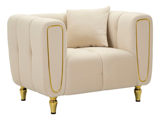 Fauteuil Alma Crème Kussen Goud Fluweel 97x81x71 cm