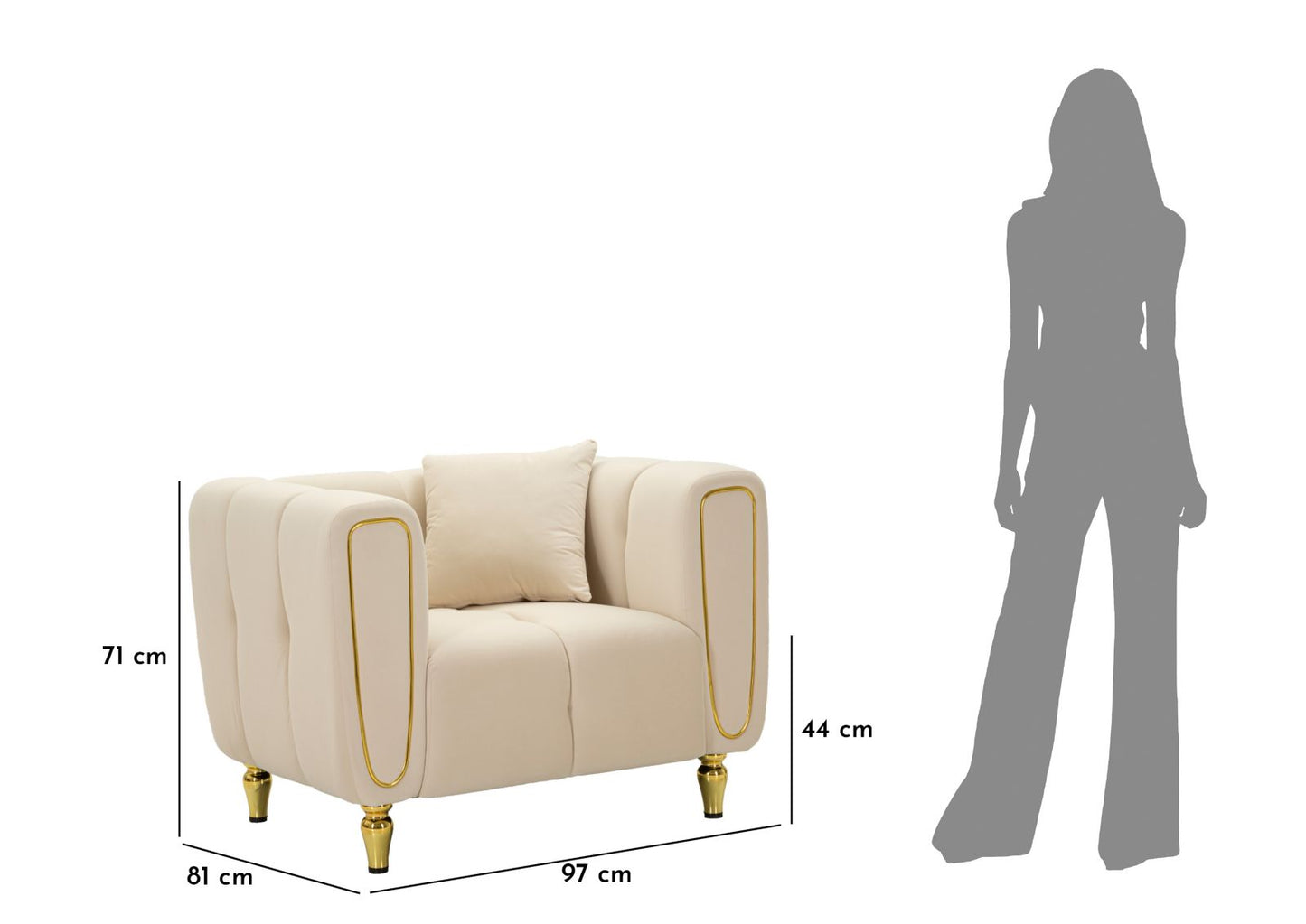 Fauteuil Alma Crème Kussen Goud Fluweel 97x81x71 cm