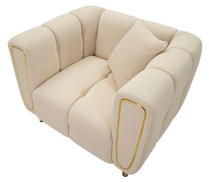 Fauteuil Alma Crème Kussen Goud Fluweel 97x81x71 cm