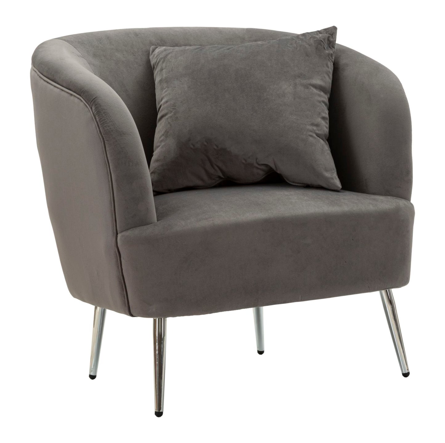 Fauteuil Silvery Kussen Grijs Velours Zilveren Poten