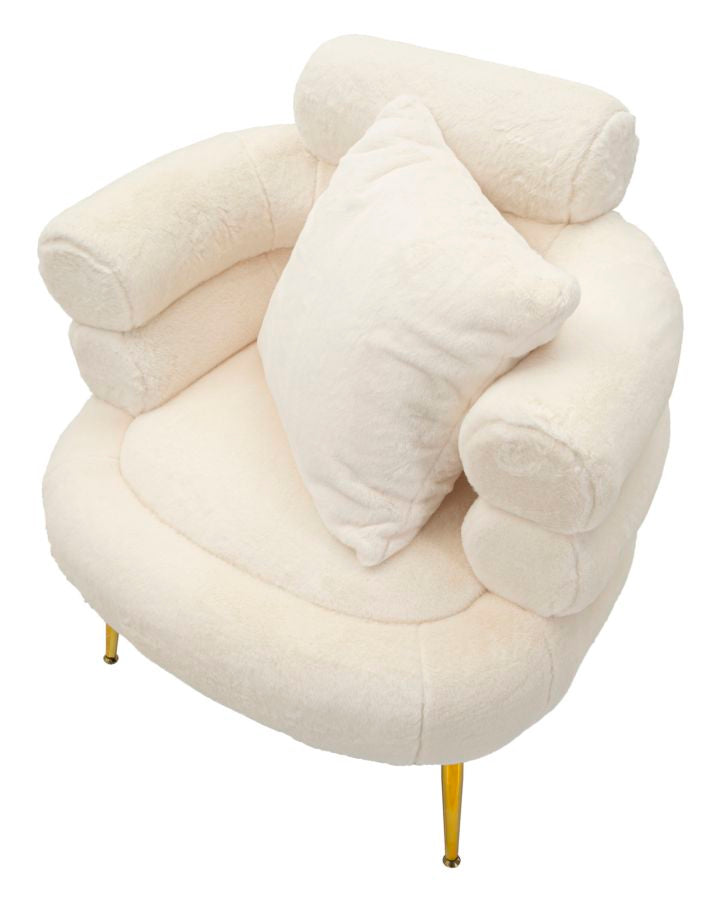 Fauteuil Soffy Plus Kussen Wit Goud Teddy 78x68x85 cm