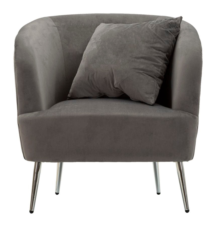 Fauteuil Silvery Kussen Grijs Velours Zilveren Poten