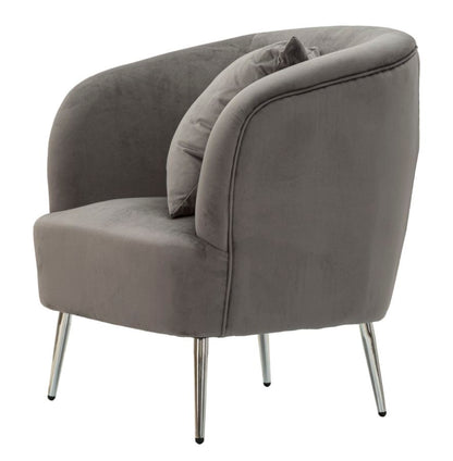 Fauteuil Silvery Kussen Grijs Velours Zilveren Poten