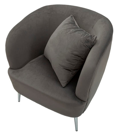 Fauteuil Silvery Kussen Grijs Velours Zilveren Poten