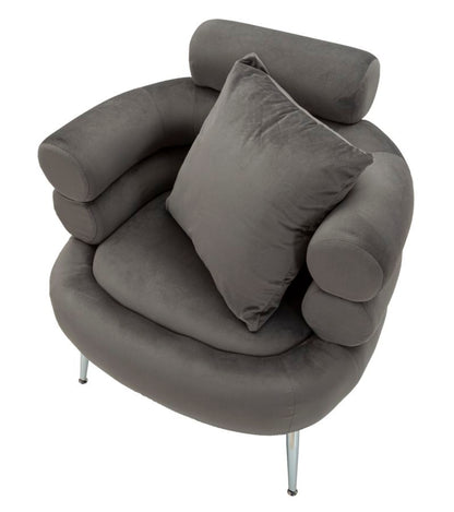 Fauteuil Silvery Plus Kussen Grijs Fluweel Zilver 78x68x85 cm