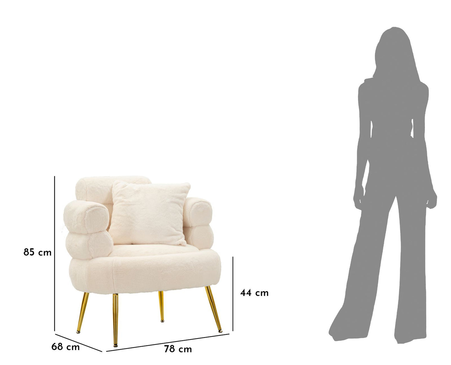 Fauteuil Soffy Plus Kussen Wit Goud Teddy 78x68x85 cm