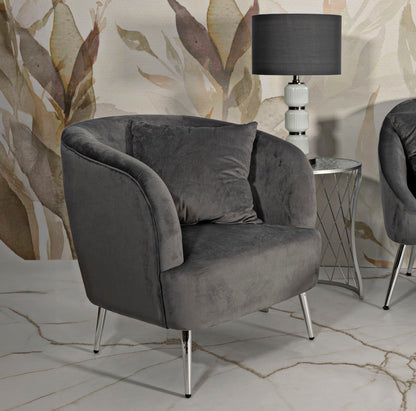 Fauteuil Silvery Kussen Grijs Velours Zilveren Poten