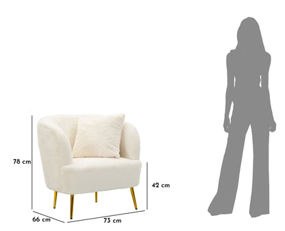 Fauteuil Soffy Teddy Kussen Wit Goud 73x66x78 cm