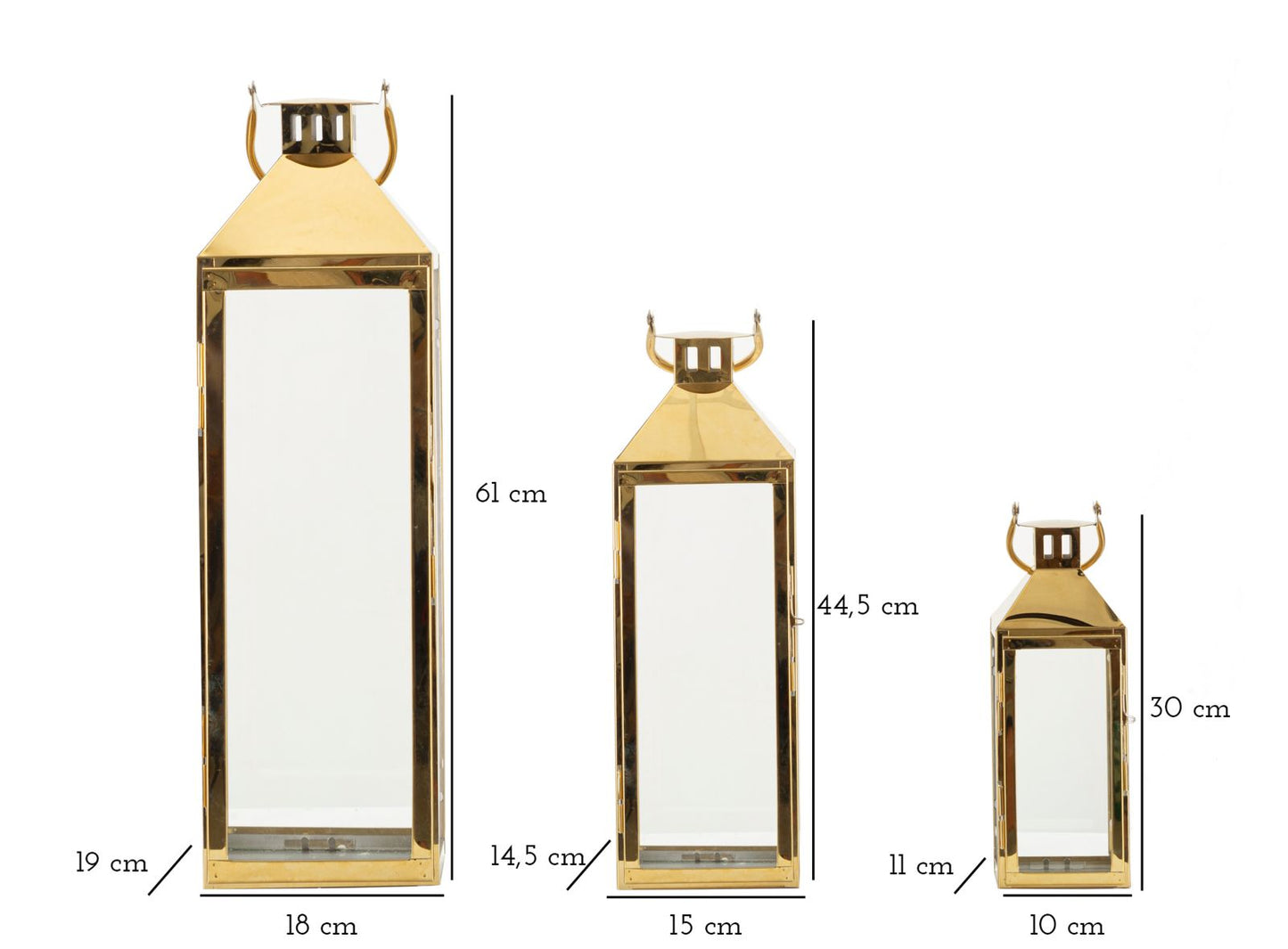 Lantaarn Goud Set van 3 Metaal Glas