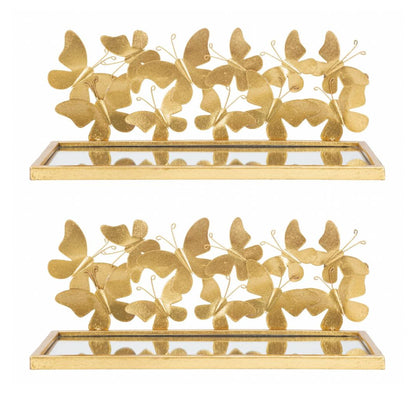 Wandplanken Butterflies Gouden Metaal Spiegelglas Set van 2